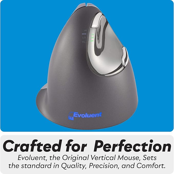 Evoluent – Inventor of The Vertical Mouse – VM4L Ergonomic Vertical Mouse Left Hand Wired USB Sculpted for Comfort Reduces Wrist Strain 4 Speeds 6 Customizable Buttons in Windows