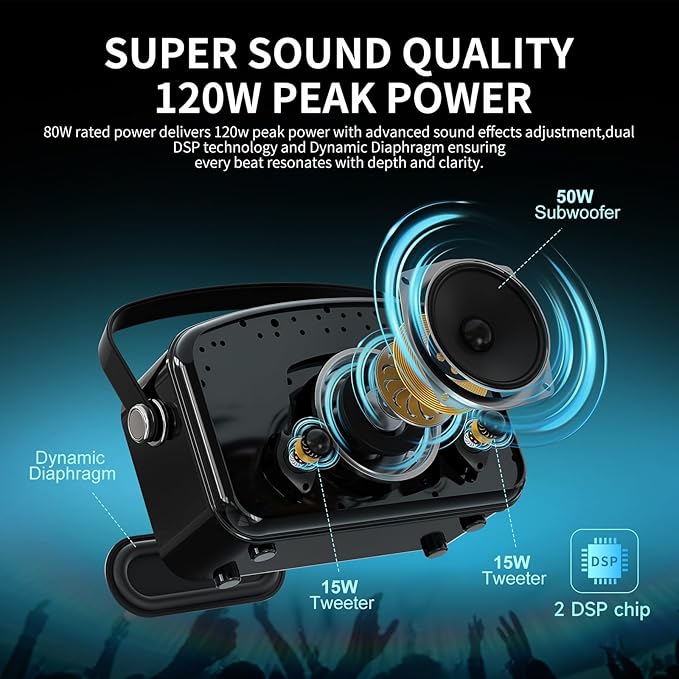 Bluetooth Speaker 120W Peak Powerful HiFi Loud Sound with Deep Bass Dual DSP Chips Bass/Treble controls Vintage Decor Portable Wireless Boombox Speakers Ideal Gift for Party Camping Backyard