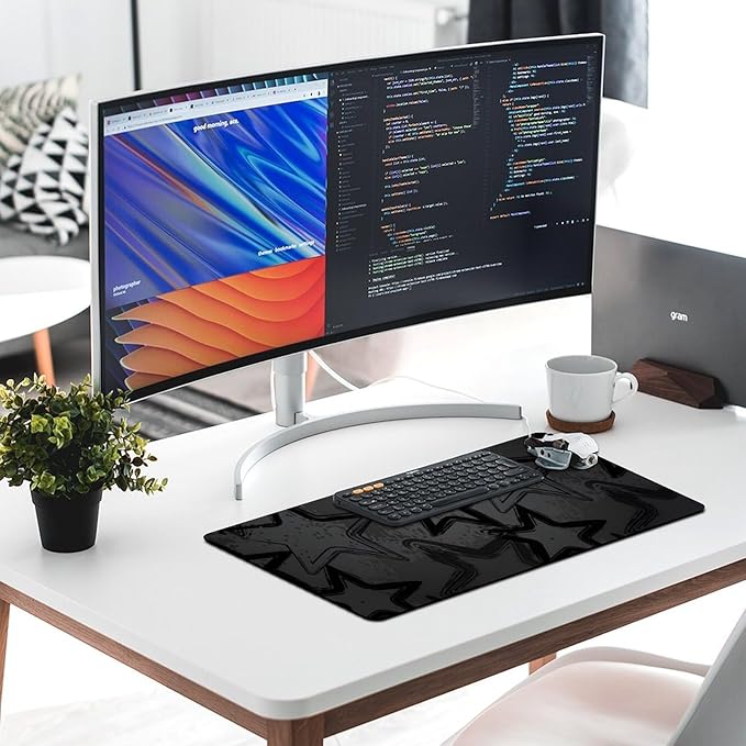 Black Gray Star Mouse Pad Large Desk Mat Extended Keyboard Mouse Pad with Non-Slip Base and Stitched Edge Mouse Mat Desk Pad 30x16 Mouse Pads for Desk Home Office Gaming
