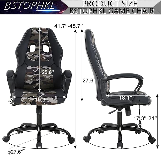BSTOPHKL Gaming Chair Ergonomic Video Game Chairs High Back Computer Chair with Comfortable Cushion Armrests Lumbar Support Task Rolling Swivel Office Chair for Adults Teen CAMO