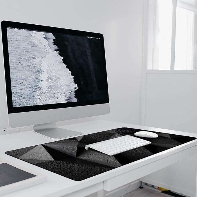Geometric Black Gaming Mouse Pad Non-Slip Rubber Base 3XL Mousepad with Stitched EdgesWaterproof Washable Mouse Mat for Desk Home Office Gaming 35.5x16