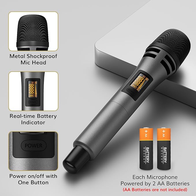 TONOR Wireless Microphone System 4 * 10-Channel UHF Cordless Handheld Mic Set with Headset/Lavalier Lapel Mics Bodypack Transmitter Receiver 60 m/200ft Range for Karaoke Singing Church PA Speaker
