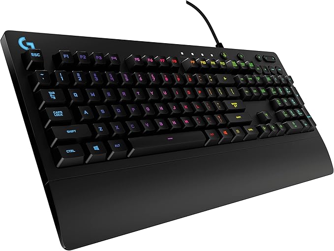 Logitech G213 Prodigy Gaming Keyboard - Wired RGB Backlit Keyboard with Mech-Dome Keys Palm Rest Adjustable Feet Media Controls USB Compatible with Windows – Black