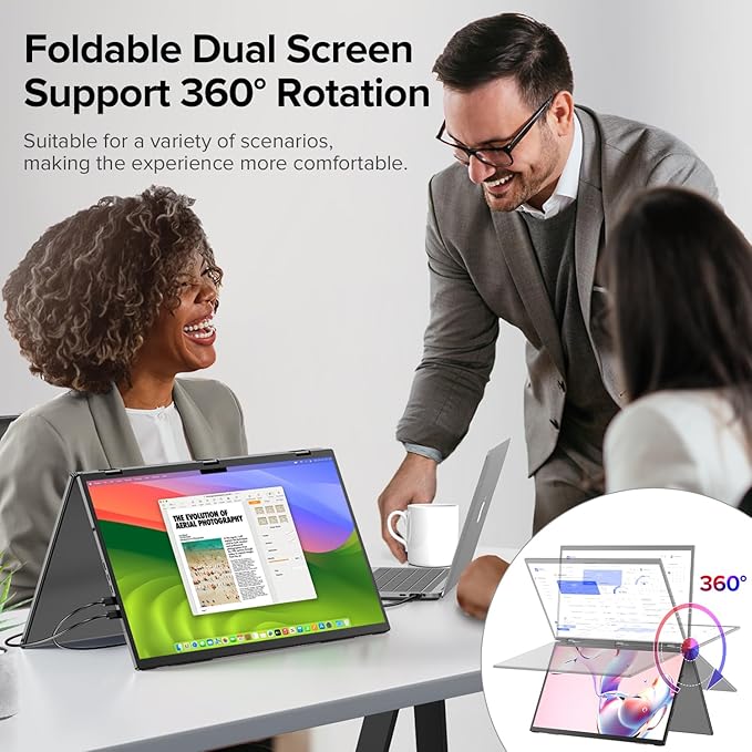 UPERFECT Delta 15.6 Dual Portable Monitor for Laptop Screen Extender 1080P HDR 360° Folding Stacked Triple Monitor with Stand for Laptop PC Phone Game Console (No Driver Needed)