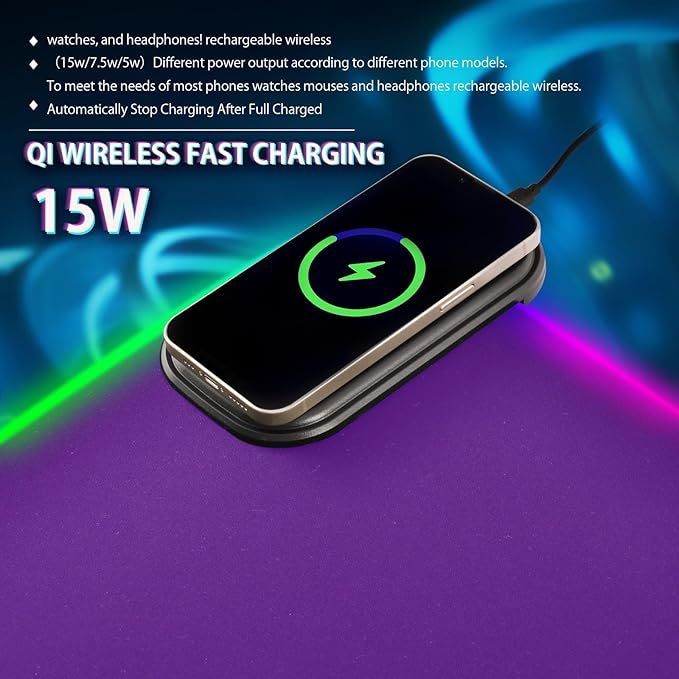 Purple Mouse Pad Gaming Mousepad Non Slip Desk Mat Wireless Charging Keyboard Mats Pad RGB Computer Mouse Pads for Office Home Desktop 35.4 x 15.7 in
