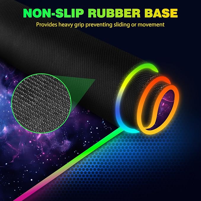 AIMSA RGB Gaming Mouse Pad with Wireless Charging Large Keyboard Mouse Pad with 14 LED Light Modes Non-Slip Rubber Base Waterproof Desk Pad for Home Office Decor Blue Purple Cosmic Nebula
