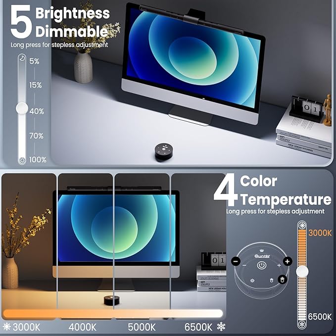 Quntis Computer Monitor Lamp Screen Monitor Light Bar for Eye Caring USB Reading LED Task Lamp with Auto-Dimming Dimmable Light Bar Touch Control No Glare Space Saving Home Office Desk Lamps