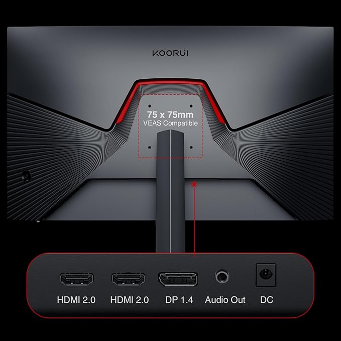 KOORUI 27 Inch Gaming Monitor 240hz 1ms FHD 1920x1080 90% DCI-P3 100% sRGB Color Gamut Adaptive Sync Compatible HDMI DisplayPort Black GN02