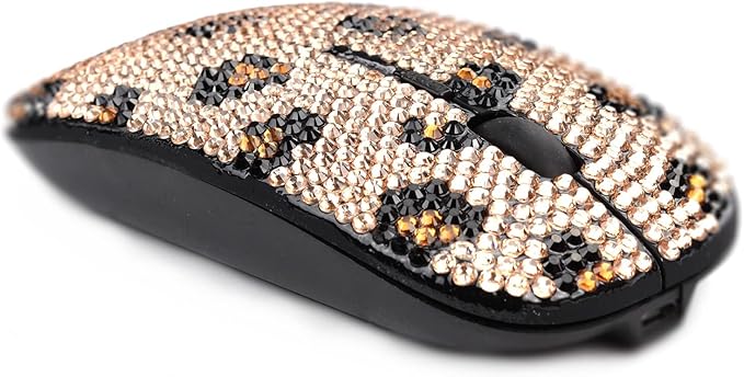 Bling Luxury Crystal Rhinestone Wireless Mouse Sparkly Computer Mouse with USB Receiver for Girls Bedazzled Leopard Mice for Notebook PC Laptop MacBook - Champagne