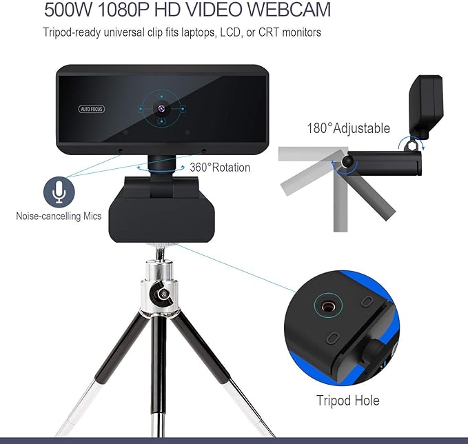 1080P HD Webcam with Microphone Streaming Computer Web Camera with 100-Degree Wide View Angle USB PC Webcam for Video Calling Recording Conferencing