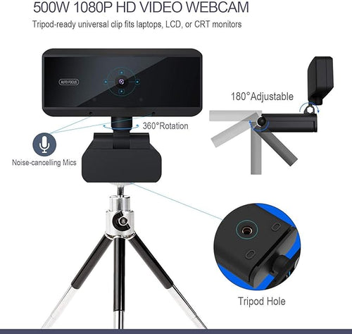 1080P HD Webcam with Microphone Streaming Computer Web Camera with 100-Degree Wide View Angle USB PC Webcam for Video Calling Recording Conferencing