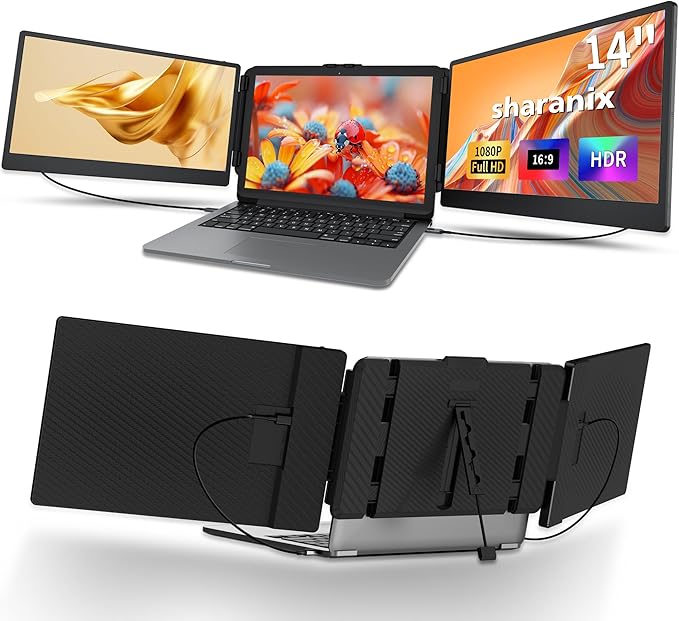 14 FHD 1080P IPS Dual Screen Laptop Monitor Extender Portable for Laptops 13-17.3 Compatible with Win/Mac/Android/Switch