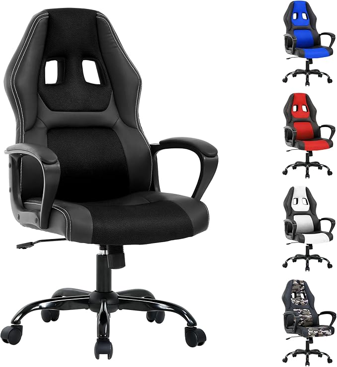 MKDLUFEI Gaming Chair Modern Style Black Computer Gaming Chairs Mesh Back Ergonomic Recliner PU Leather 250LBS Max Weight Office &amp Gaming Use