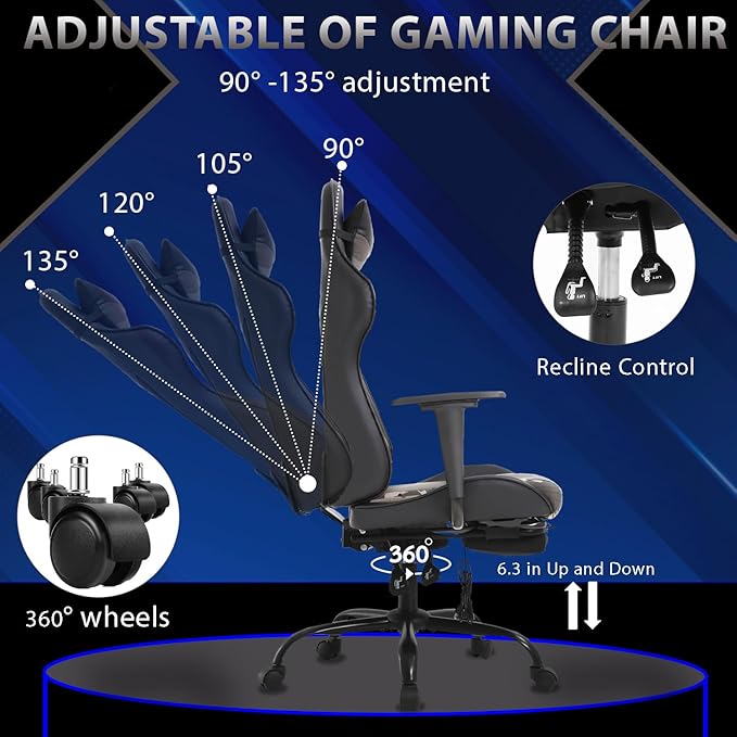 PayLessHere Racing Gaming Chair Office Massage Chair Ergonomic Recliner with Computer Desk PU Leather Lumbar Support Footrest Rolling Swivel and Task Function Ultimate Comfort for Adults (Camo)