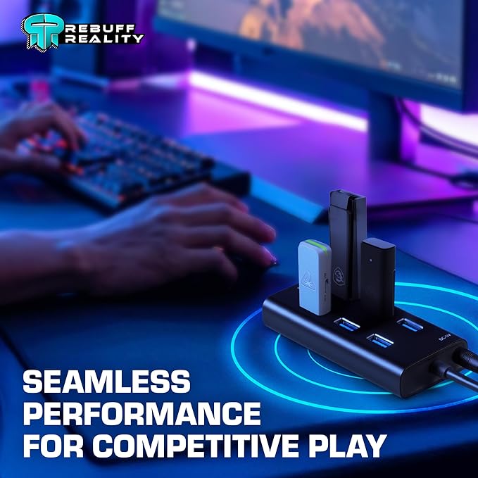 Rebuff Reality 7 Port USB Hub Dongle USB 3.0 Hub for Wireless Interference Reduction for Gaming Stable Connection &amp Lag-Free for Mouse Keyboard Headset Compatible with PC Mac Xbox PlayStat