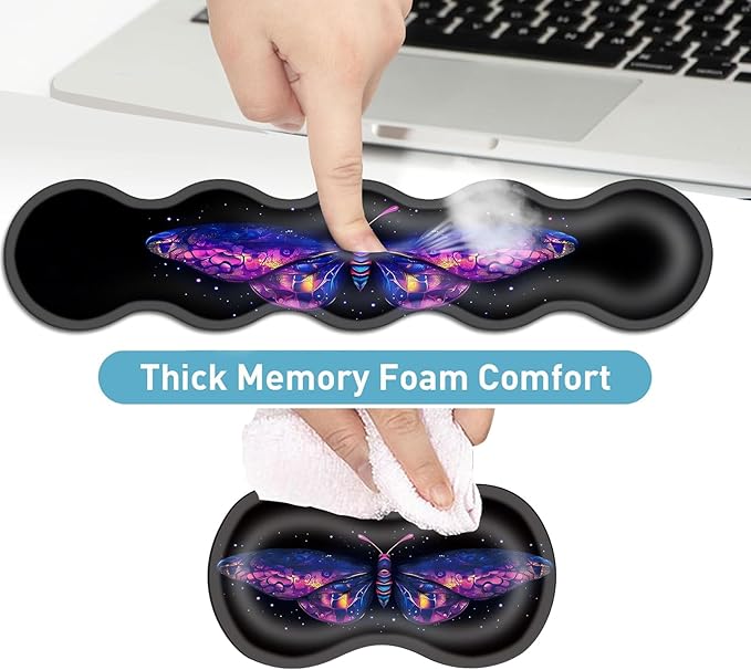 Keyboard Mouse Pad Set Extended Gaming Mouse Pad+Ergonomics Keyboard Wrist Rest Support Memory Foam Easy Typing Pain Relief 4Pcs XL Ultra Thick Desk MatNeon Galaxy Butterfly
