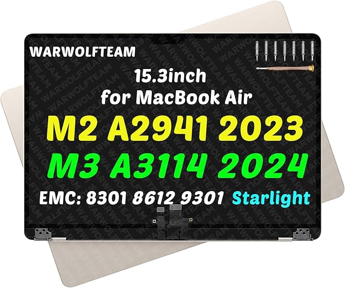 15.3inch Compatible with MacBook Air Retina A2941 2023 M2 EMC 8301 A3114 2024 M3 EMC 8612 EMC 9301 2880 x 1864 LCD Screen Display Replacement Complete Assembly (Starlight)