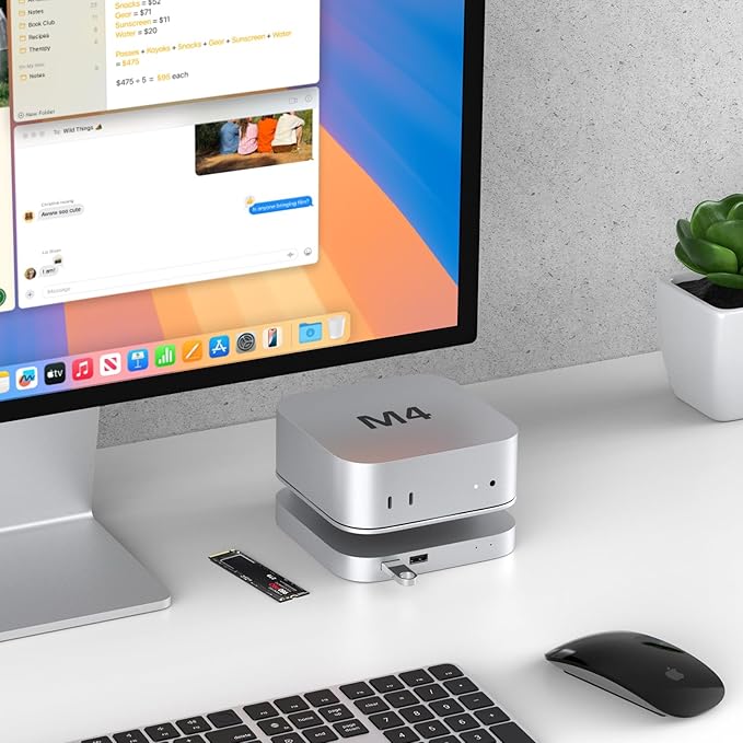 40Gbps USB4 Hub &amp Stand for Mac mini M4/M4 Pro All-Aluminum Docking Station with 40Gbps M.2 SSD (NVMe PCle) Enclosure 3*USB 2.0 3.5mm Audio USB4 Host | Mac mini M4 USB-4 Dock