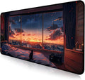 Anime Cat Fantasy Window Mouse Pad Summer Mouse Pad Large Healing Night Scene Game Table Pad XL Office Decoration Women's Laptop Keyboard Pad 35.4 x 15.7 x 0.12 Inches