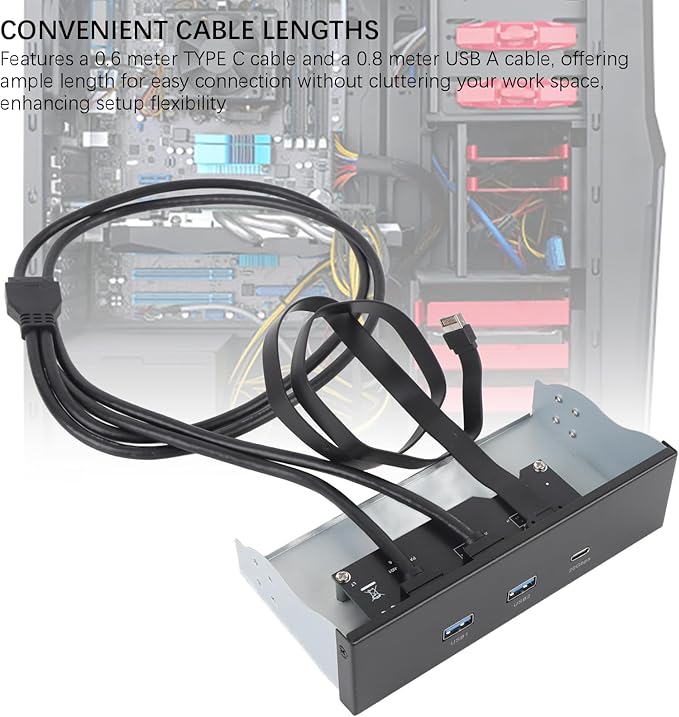 5.25 Inch Front Panel USB Hub Internal USB Hub with 5Gbps USB A and 20Gbps Type C Header 19 Pin Optical Drive Extension Panel for PC Case Desktop Expansion