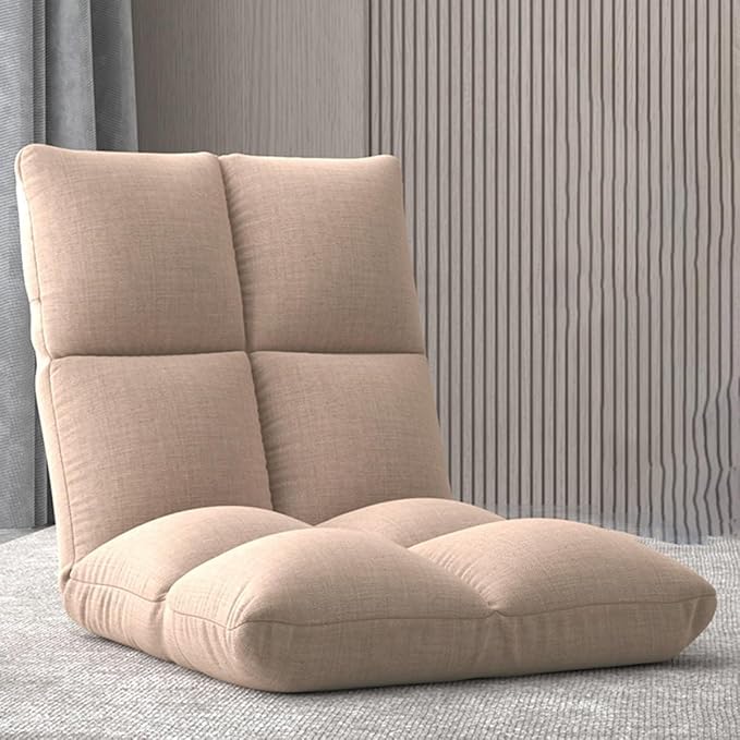 ELEFOCUS Floor Chair Adjustable Folding Floor Gaming Chair with 6-Position Adjustment Chaise Lounge Indoor with Back(Khaki)