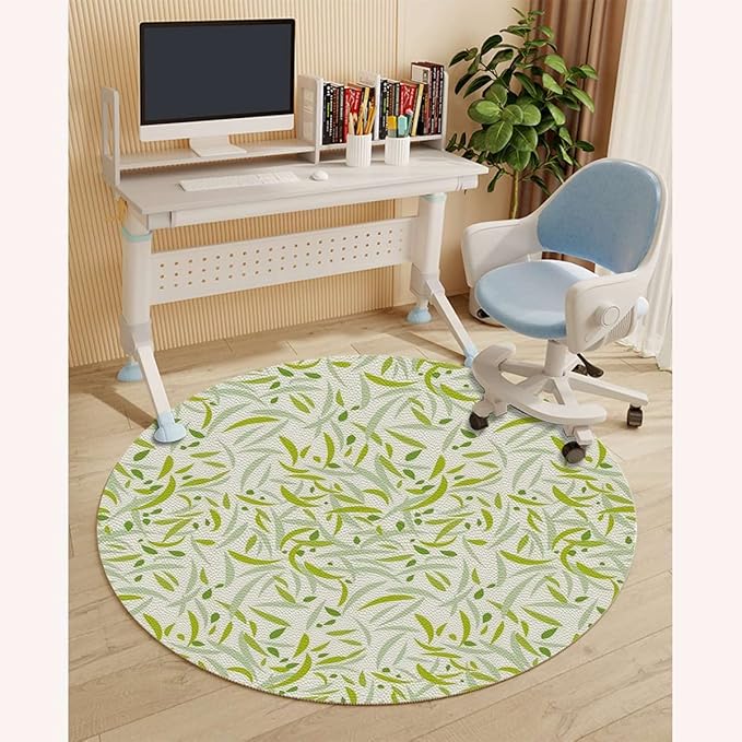 Olive Avocado Green PU Leather Desk Chair Mat for Hard Floors Green Leaf Watercolor Style Computer Chair Matfor Rolling ChairLarge Floor ProtectorEasy Clean Romantic Nature Diameter 59 in