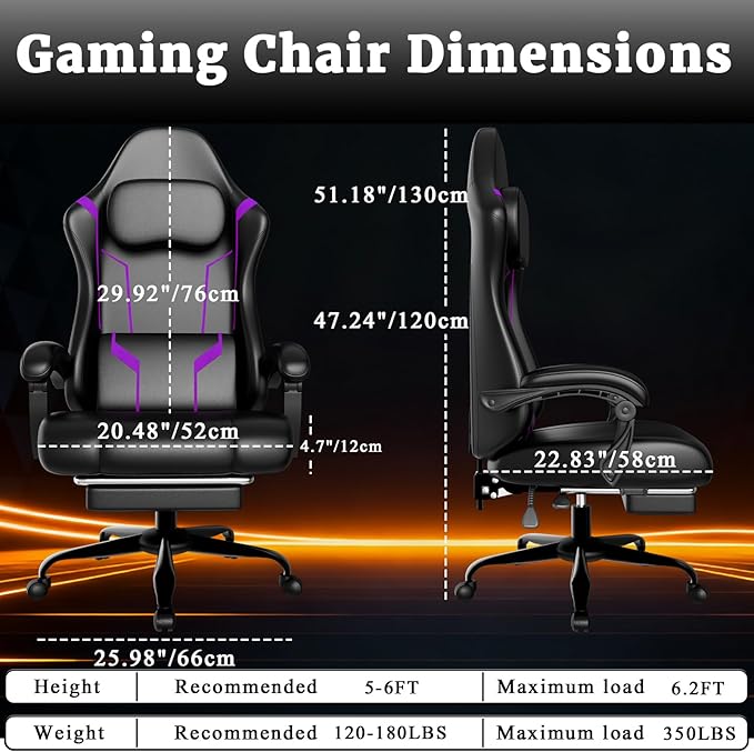 Gaming Chair with Pocket Spring Cushion and Footrest Ergonomic Computer Chair for Adults Breathable PU Leather Game Chair Adjustable Headrest and Lumbar Support Office Desk Chair