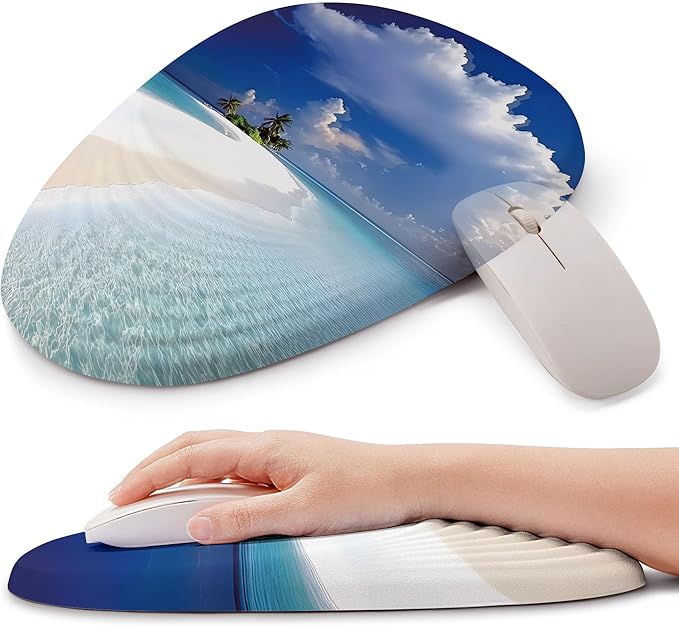 Ergonomic Mouse Pad with Wrist Support Memory Foam Wrist Rest for Pain Relief &amp Carpal Tunnel Non-Slip Base for Office Computer PC Laptop (12x8x1.2inch Maldive Beach)