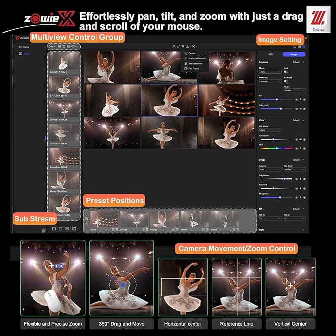 zowietek 4K PTZ Conference Camera ZowiePTZ Ergo-Ease Remote Control ZowieX APP Manager 18X Optical+12X Digital Zoom HDMI/USB RTSP/RTMP(s)/SRT Stream Meeting Church Event Teaching
