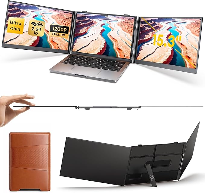 NGTeco 14” Triple Laptop Screen Extender 2.2LB Ultra-Thin &amp Light FHD 1080P Extended Monitor Portable Compatible with 13.3-17.3” Mac/Windows Laptops