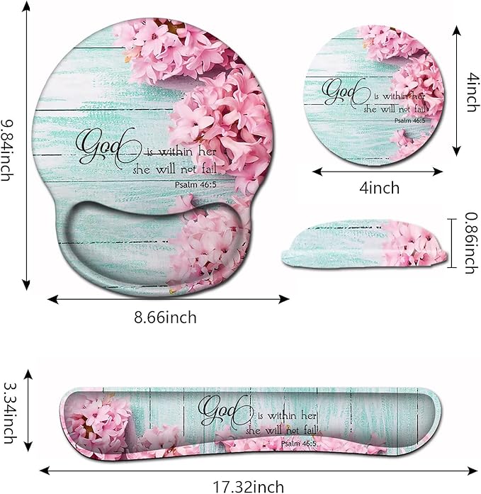 Mouse Pad with Wrist Support Ergonomic Gel Mouse Pad Beautiful FlowersPink Hyacinths on Wood PanelNon-Slip Durable Memory Foam Keyboard Wrist Rest Suitable for Office Typing Games