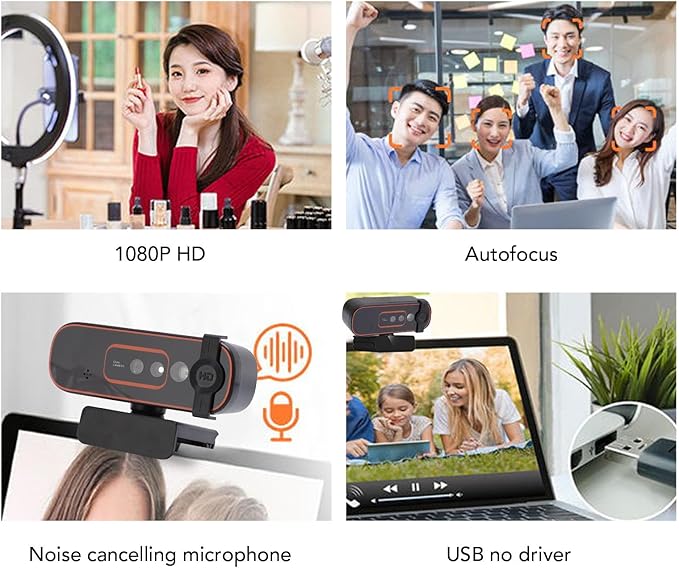 Dpofirs 1080P 30fps Webcam USB Computer Camera with Noise Canceling Microphone for Laptop Desktop PC Private Cover