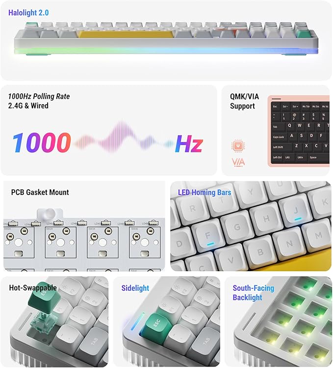 nuphy Halo96 V2 Wireless Mechanical Keyboard 96% Hot Swappable 99 Keys RGB Backlit Bluetooth/USB-C/2.4GHz Silent Red Switches Blue QMK/VIA Support