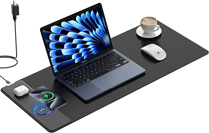TopMade Mouse Pad with 15W Fast Wireless Charging 31.5x11.81 XL Large Gaming Mousepad Waterproof Desk Pad Classic Black Computer Desk Mat(Includes 20W PD Power Adapter &amp 6.56ft Woven Cable)