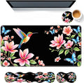 Keyboard Mouse Pad SetLarge Desk Pad+Keyboard Wrist Rest+Mouse Wrist Support+CoasterEasy Typing Pain Relief Non-Slip Wrist Support Mousepad Set Home OfficeHummingbird Blossom