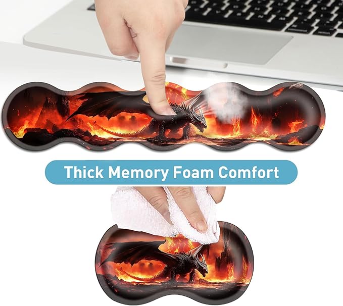Keyboard Mouse Pad Set Extended Gaming Mouse Pad+Ergonomics Keyboard Wrist Rest Support Memory Foam Easy Typing Pain Relief 4Pcs XL Ultra Thick Desk MatFire Dragon