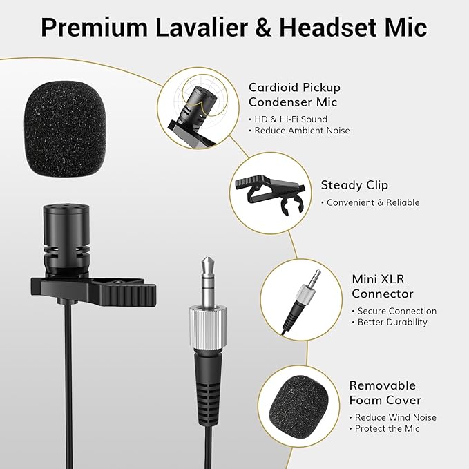 TONOR Wireless Microphones System with UHF Headset/Lavalier Lapel Mics Bodypack Transmitter Receiver 4 * 10 Channels 60 m/200ft Range for Church Conference Performance Singing Karaoke PA Speaker