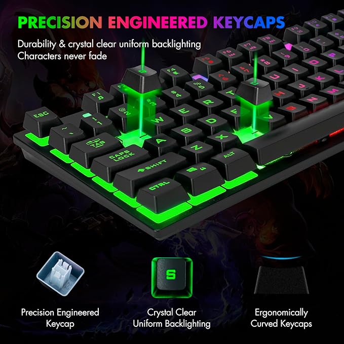 CHONCHOW 87 Keys TKL Gaming Keyboard and Mouse Combo Wired LED Rainbow Backlit Keyboard 800-3200 DPI RGB Mouse Gaming for PS4 Xbox PC Laptop Mac