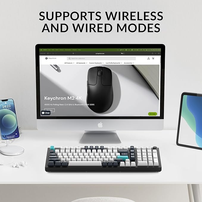 Keychron Q5 Max Wireless Custom Mechanical Keyboard 2.4 GHz Bluetooth QMK Full Aluminum 96% Layout RGB with Hot-swappable Gateron Banana Switch Compatible with Mac Windows Linux