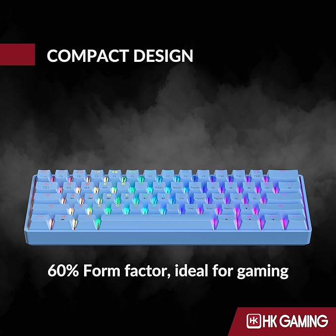 HK GAMING GK61 60% v3 | Hotswap Mechanical Gaming Keyboard | 61 Keys Multi Color RGB LED Backlit for PC/Mac Gamer | US Layout (Blue Cherry Mx Speed Silver)