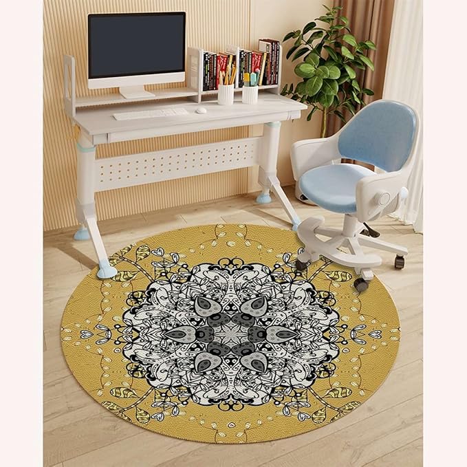 Brown Orange PU Leather Carpet for Hard Wood &amp Tile Floor Middle Eastern Exotic Mystic Culture Easy Glide Floor Protector Mat for Office Chairs Mandala Diameter 39.4 in
