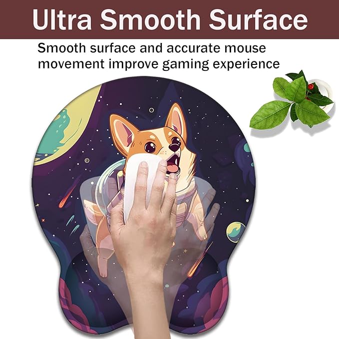 Keyboard Wrist Rest and Mouse Pad Wrist Support with Lace-Shaped Coaster Set Ergonomic Gel Memory Foam and Anti-Slip Base Easy Typing and Pain Relief - Space Corgis