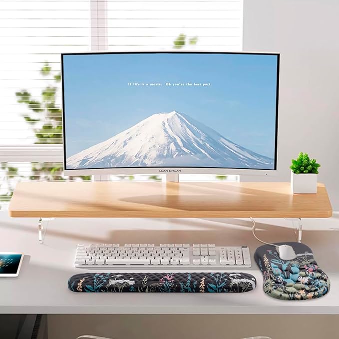 Mouse Pad Wrist Support Laokiiy 2 in1 Keyboard Wrist Rest+ Ergonomic Mouse Pad Non-Slip Wrist Rest for Computer Keyboard Made Easy Typing &amp Relieve Wrist Pain(Flower)