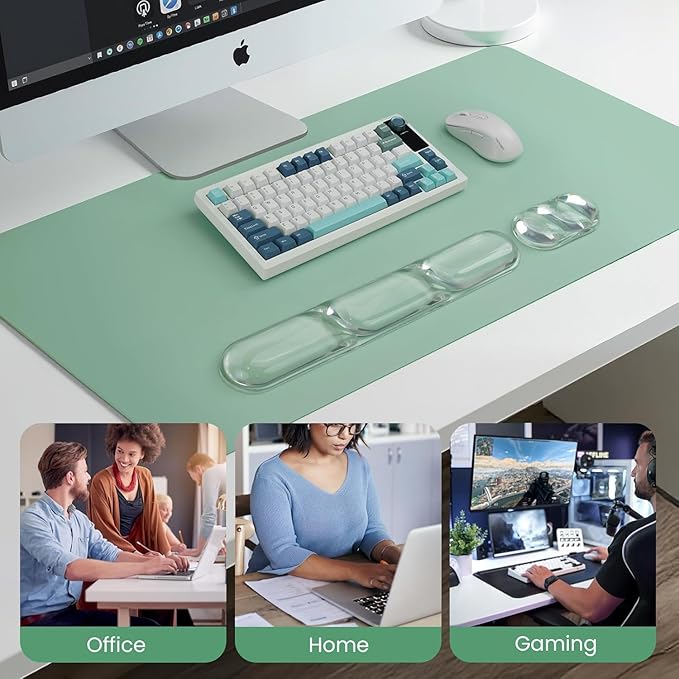 O.T.M Wrist Rest Support for Mouse Pad &amp Keyboard Set Circle Ergonomic Mousepad &amp Coaster with Silicone Non-Slip Base Clear