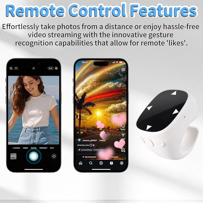 Mini Bluetooth Touch Screen Mouse Finger Ring - Multi-Functional Remote Control for Video Streaming Photography and E-Book Navigation with Enhanced Compatibility for Android &amp iOS (White)