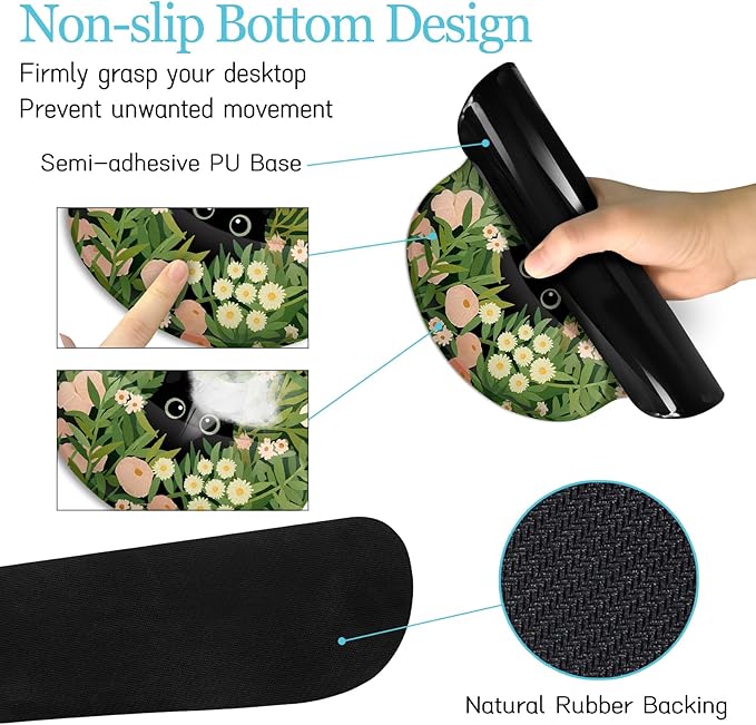 Cat Ergonomic Mouse Pad with Wrist Rest Desk Mat Set Green Gaming Mouse Pad Wrist Support Keyboard Mat Wrist Rest Cup Coaster Funny Office Decor