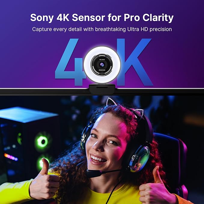 NexiGo 4K Streaming Webcam Kit N680E Pro UHD Webcam w/Ring Light PDAF Autofocus 1080p 60FPS Dual Noise-Canceling Mics Privacy Shutter Lightweight Mini Tripod for Zoom/Teams/Twitch/Google Meet