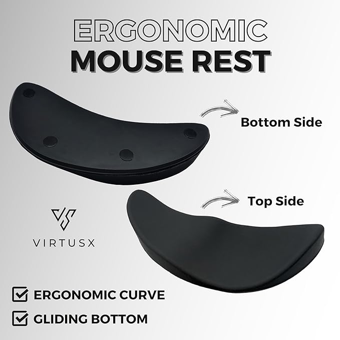 Virtusx Ergonomic Wrist Rest for Mouse Right-Handed Gliding and Sliding Palm Wrist Support Pad Carpal Tunnel and Pain Relief Desk Accessories for Office Work Gaming Coding