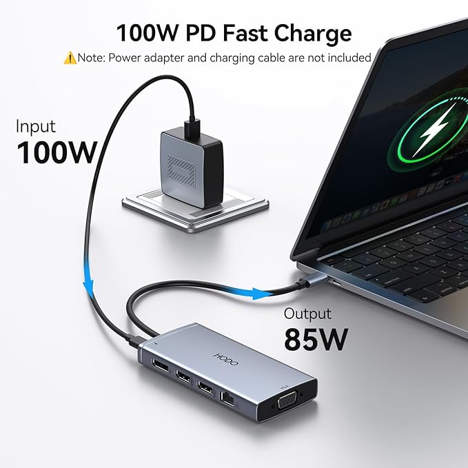 USB C Docking Station Dual Monitor Adapter for Dell HP Laptop Docking Station 3 Monitors Quad Display USB C Hub Dongle to 2 HDMIDPVGA3 USBPD100W PDEthernet 9 in 1 Thunderbolt Dock for Surface