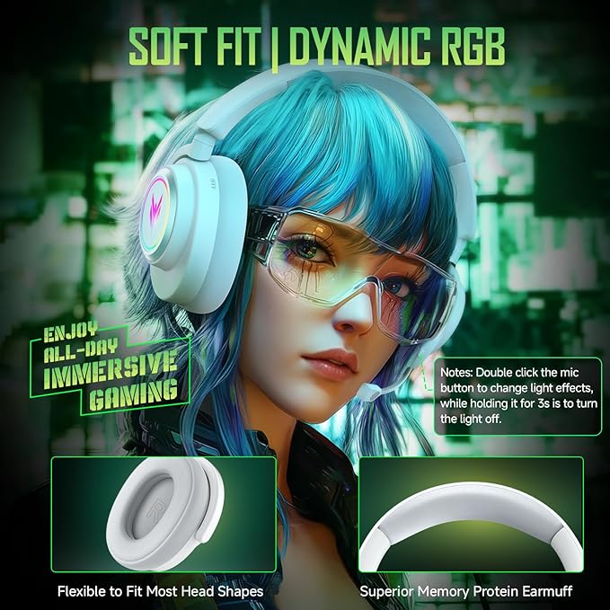 Wireless Gaming Headset for PS5 PS4 PC Switch Mac - 2.4GHz USB/Type-C &amp Bluetooth 5.4 RGB Headphones with 100H Battery 7.1 Surround Sound Noise Cancelling Mic &amp 3 Audio Modes (HiFi/Music/Gam